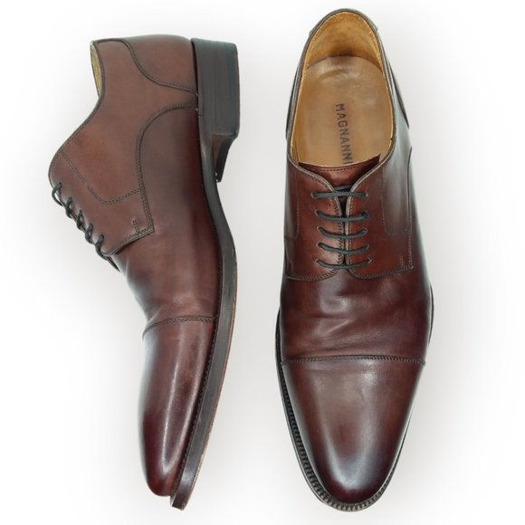 Magnanni Oxford Loafer Shoes Size 9M Brown Leather Cap Toe Lace Up